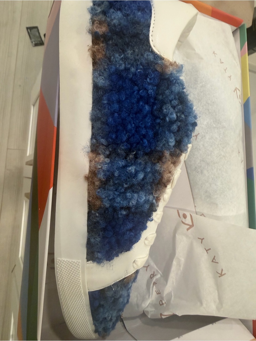 Katy Perry Collections Blue and Brown Fuzzy Slip-On Sneakers